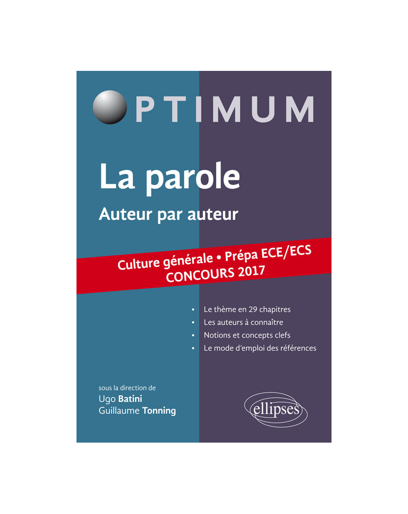 La parole. Auteur par auteur. Culture générale. Prépas ECE/ECS. Concours 2017