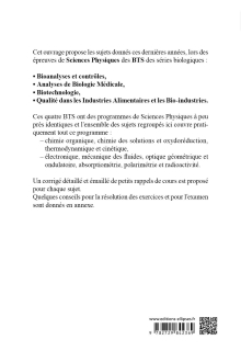 Sujets corrigés de Sciences physiques BTS Bioanalyses et contrôles - BTS Analyses de biologie médicale - BTS Biotechnologie - BTS Qualité dans les industries alimentaires et les bio-industries