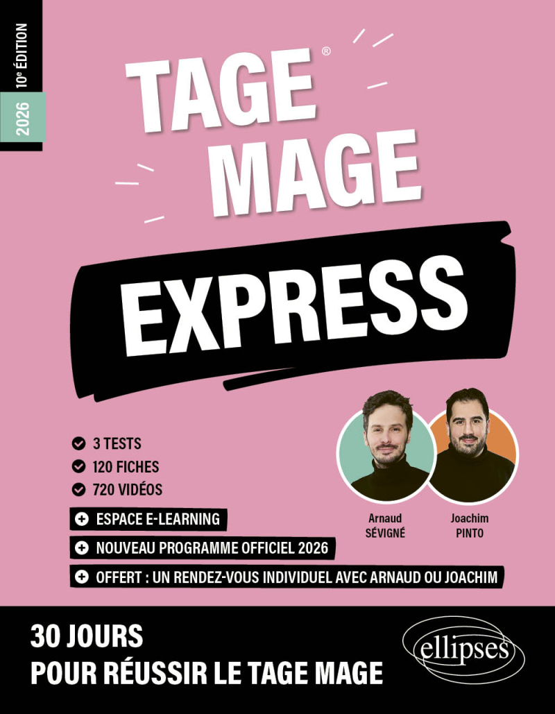 Tage Mage Express - 3 tests blancs + 120 fiches de cours + 600 questions + 720 vidéos - 10e édition - édition 2026